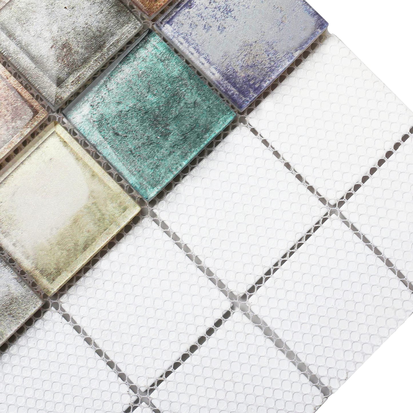Parrotile Antique 2'' x 2'' Glass Squared Tile Glazed Red Grey Grid Mosaic Wall Backsplash Tile PT31 (Box of 5 Sheets)