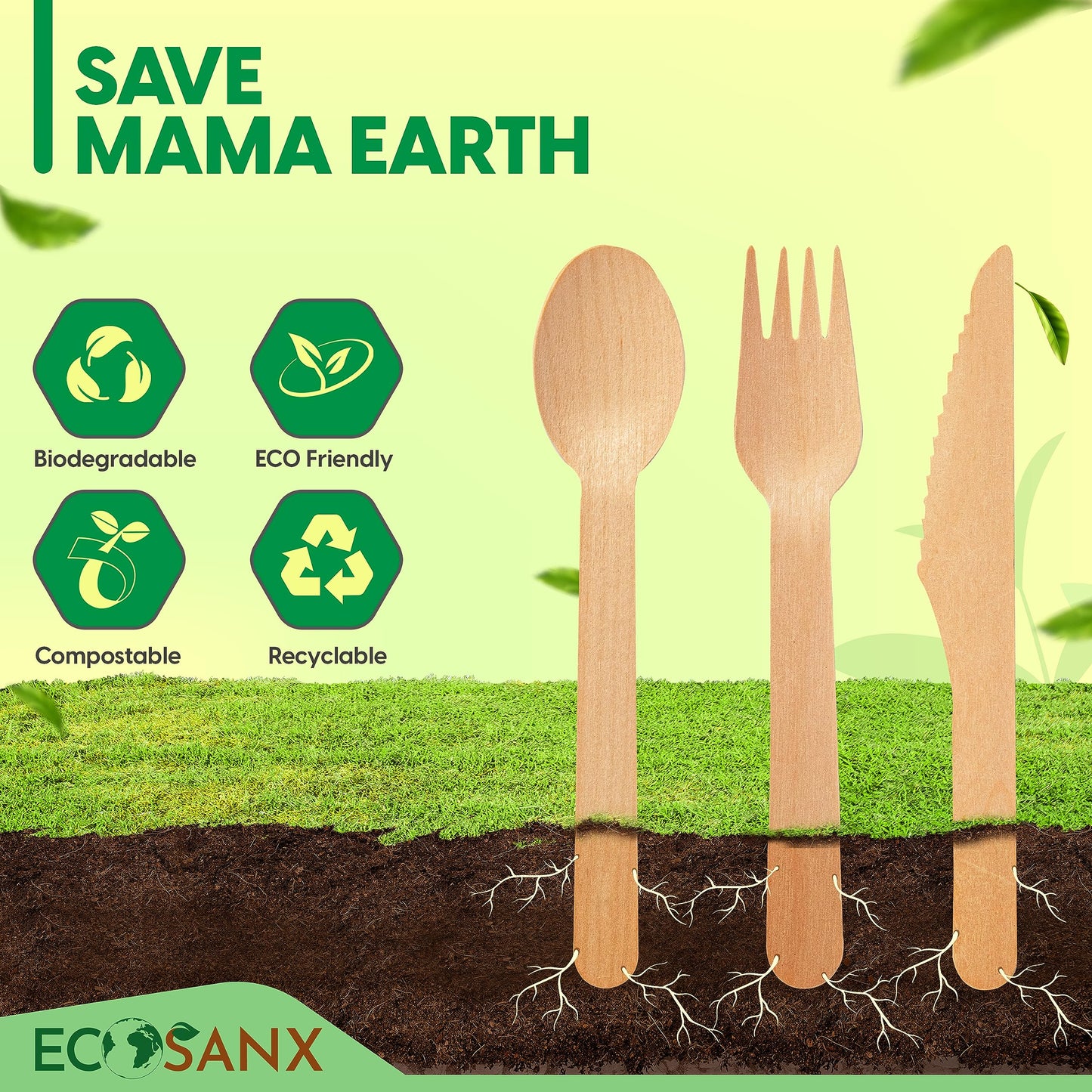 ECOSANX® 300 PCs Wooden spoons for eating, 6.5" Splinter Free small disposable spoons, Eco-Friendly, 100% All-Natural Compostable spoons for Outdoor, Bamboo spoon Disposable for Camping Events & More