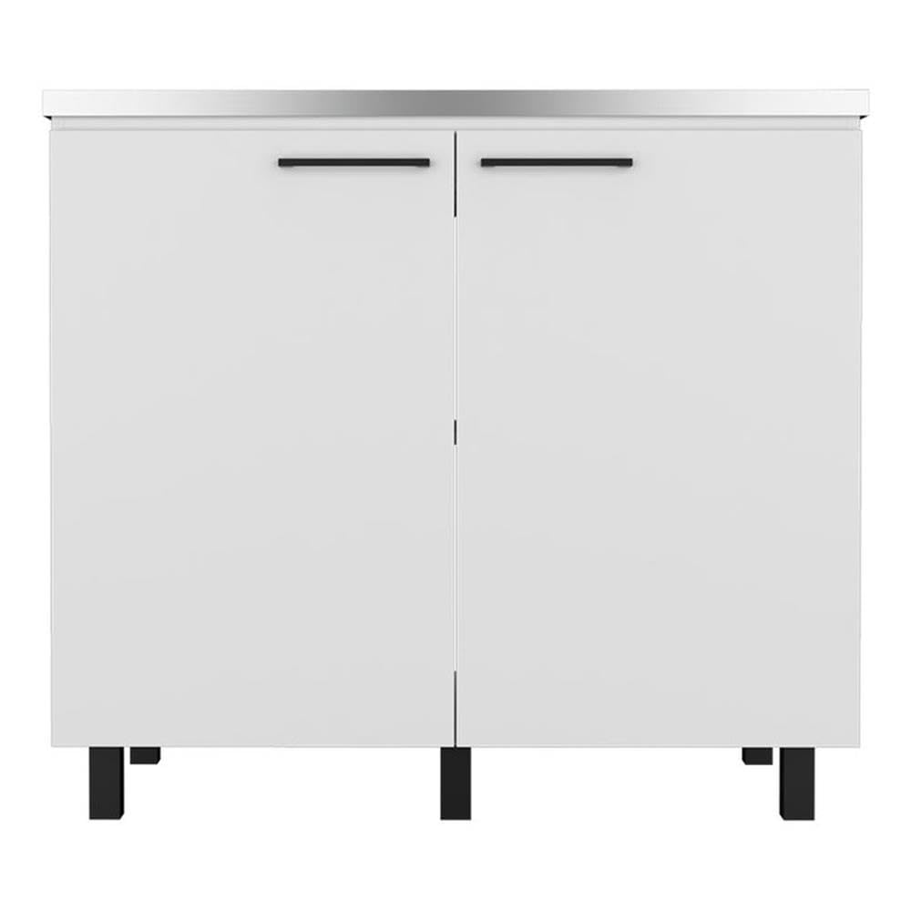 Tuhome Napoles Utility Sink with Cabinet, Stainless Steel Countertop, Interior Storage Shelf, Wide Dual-Door Base Cabinet,Modern Multi-Purpose Laundry and Kitchen Utility Station for Home Organization