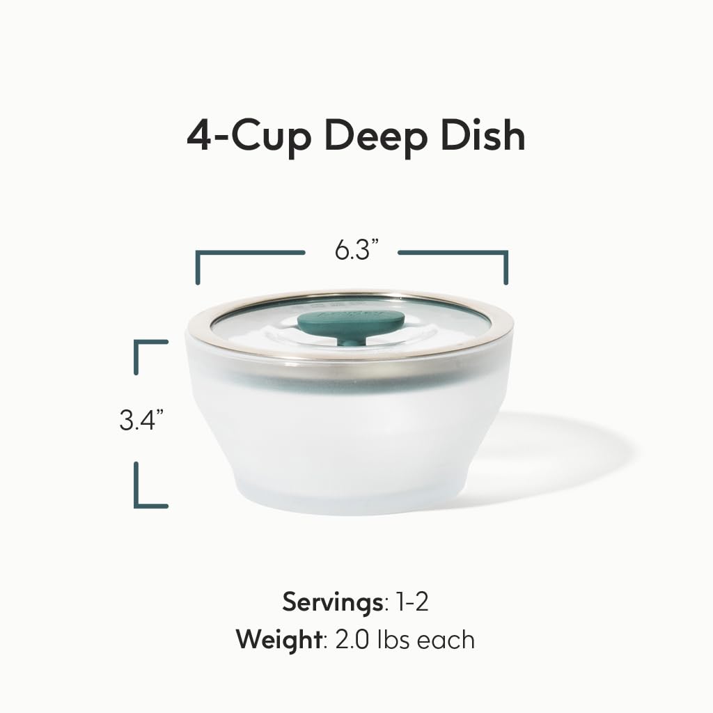 Anyday 4-Cup Microwave Cookware & Glass Container with Glass Lid, Plastic-Free Deep Food Storage | Stackable Airtight Steamer with Vented Lid for Microwave-Safe Reheating, Steaming Vegetables & Rice