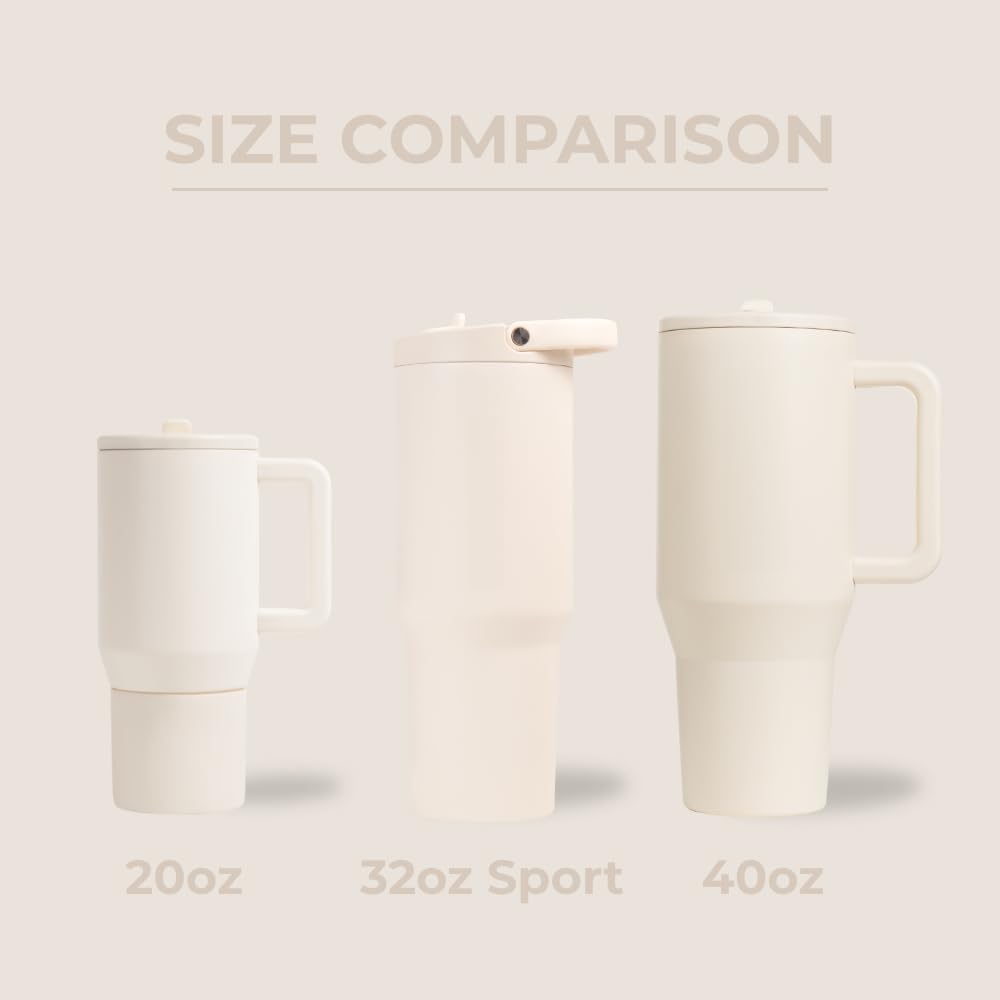 HydroJug Sport - Stainless Steel Tumbler with Straw, Vacuum Insulated, 32oz Leakproof Water Bottle, Ergonomic Design, Reusable, Dishwasher Safe, Rubber Base, Durable for Gym or Outdoors, Cream