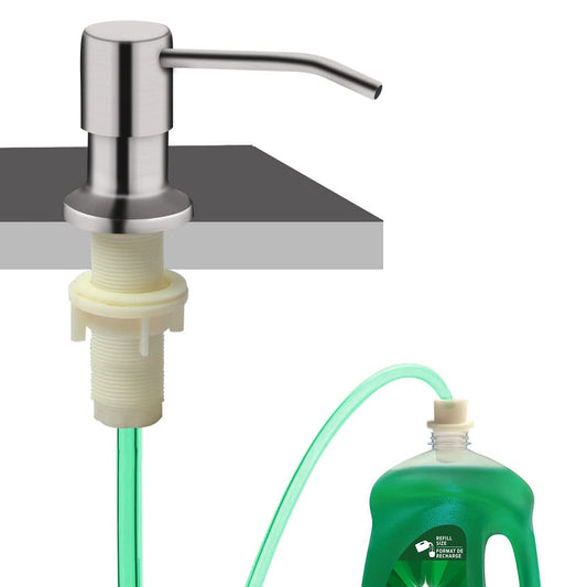 Soap Dispenser for Kitchen Sink, Built in Sink Soap Dispenser (Brushed Nickel), Countertop Soap Dispenser Pump with 47" Extension Tube kit, No Need to Fill Little Bottle Again (Longer Thread Shaft)