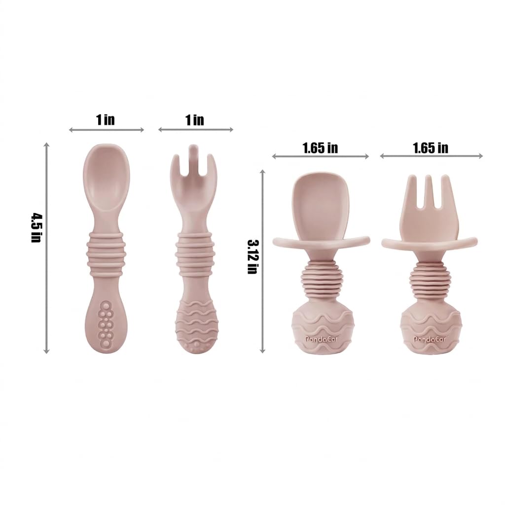 PandaEar Silicone Baby Feeding Set | 9PCS Baby Led Weaning Supplies Self Feeding Utensils | Divided Suction Plate Bowl Bibs Sippy Cup with Baby Snack Container Spoons Forks (Pink)