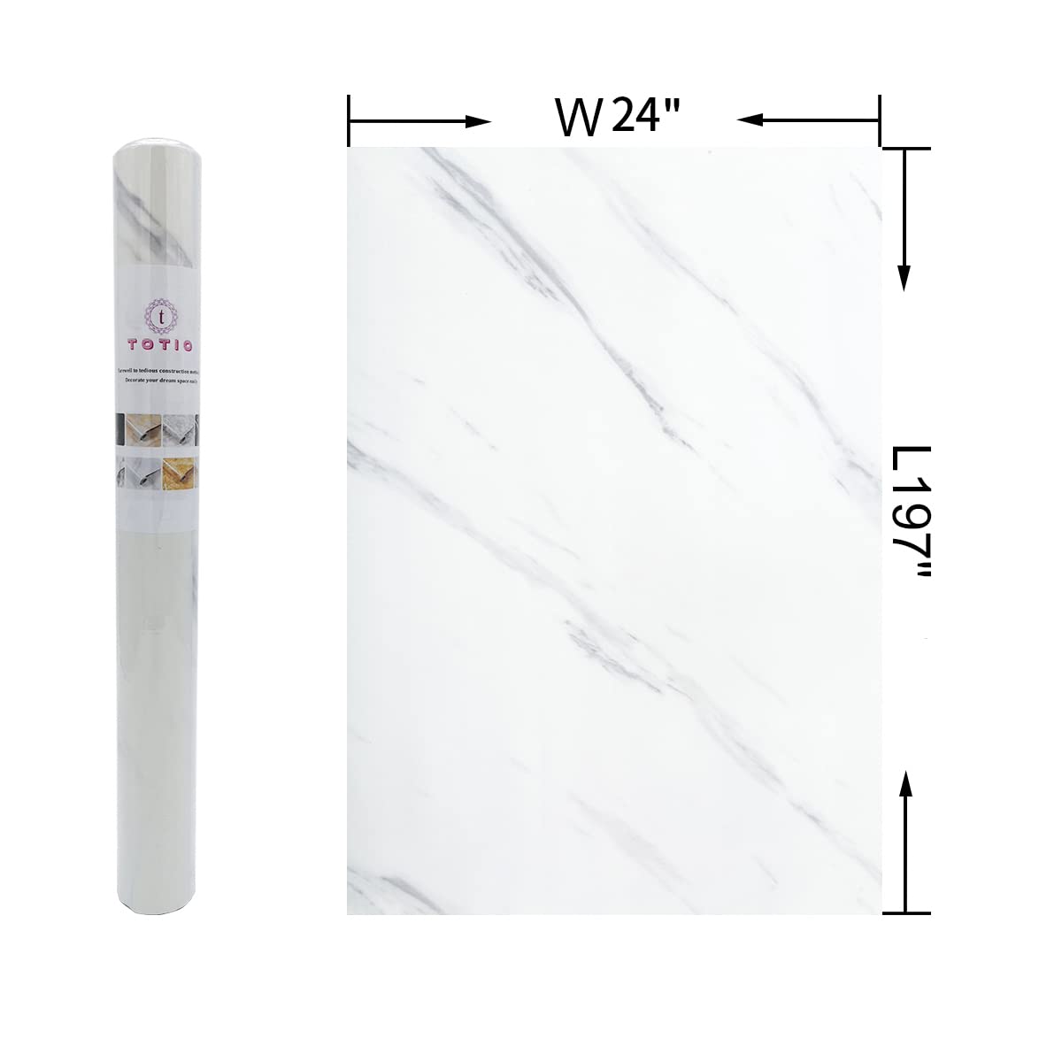 White Marble Wallpaper Glossy Peel and Stick Granite Wallpaper Waterproof Countertop Contact Paper Removable Self Adhesive Vinyl Wall Sticker for Kitchen Cabinets Bathroom Wall, 24×197in Creamy White