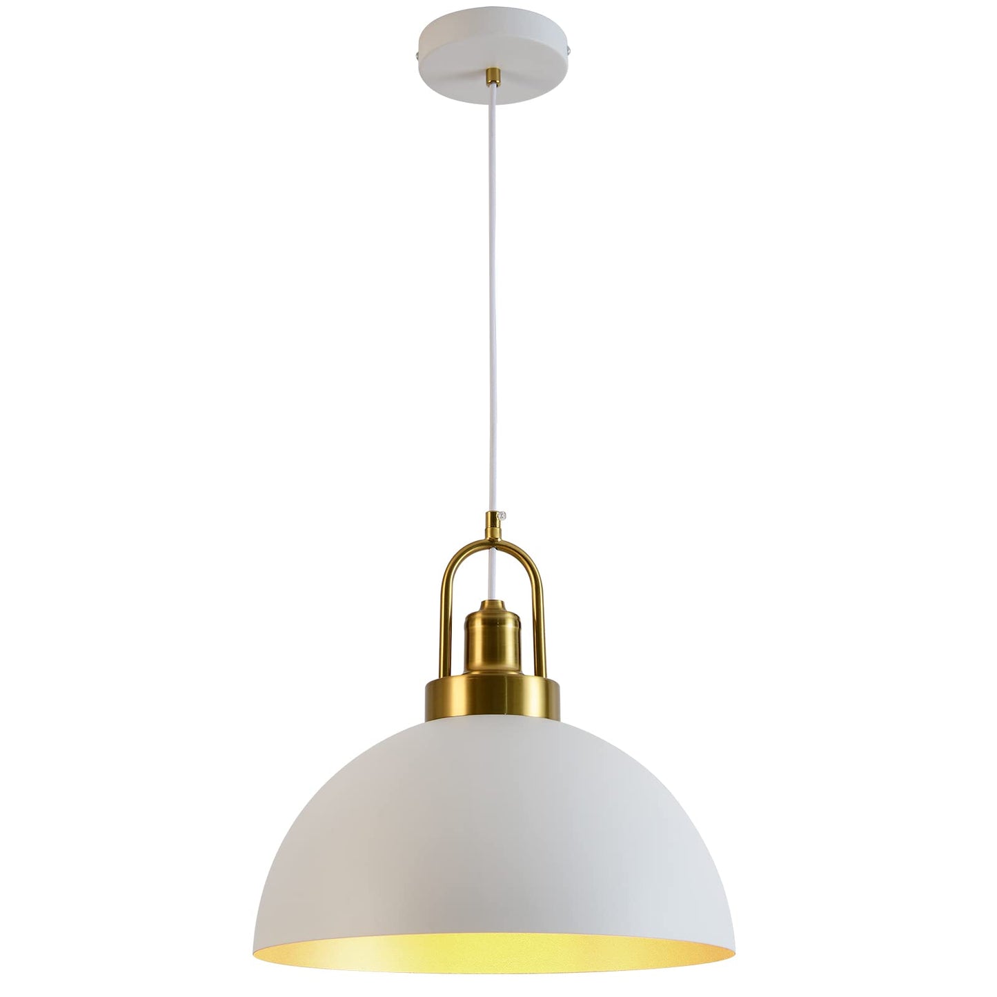 Vintage Industrial Pendant Light - 13.58'' Rustic White and Gold Farmhouse Dome Pendant Lighting, 78.74'' Length, for Kitchen, Dining, Bedroom, Living Room