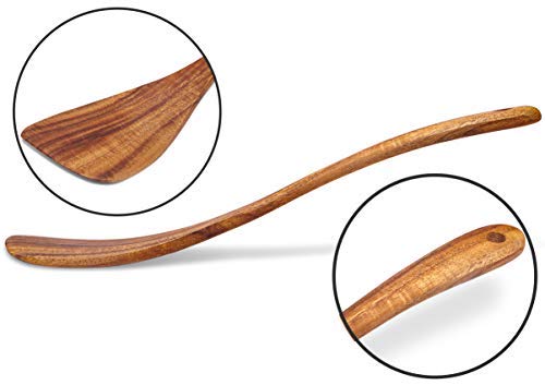 Jilla-hla Wooden Spatula Nonstick Turner Acacia Wood, Right Long Handle Flat Frying Spatulas Handmade for Mother Wife Grandma Her Kitchen Gift, Ideal Cookware Utensils for Cooking Eggs, Fish, Pancakes