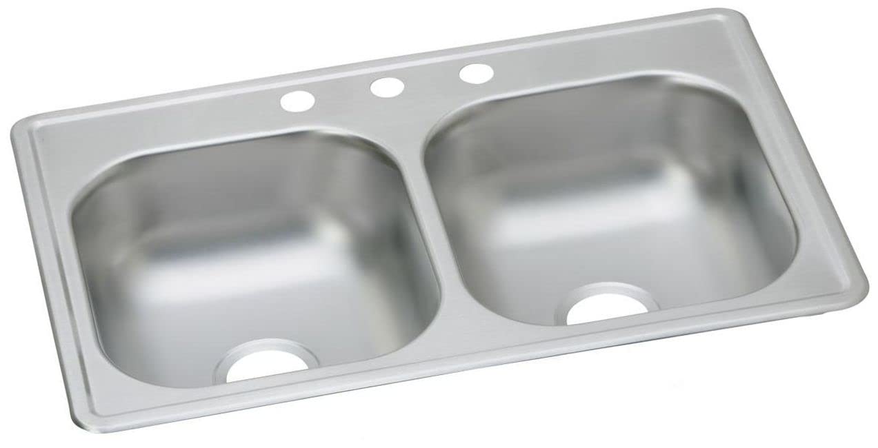 Elkay DSE233194 Dayton Equal Double Bowl Drop-in Stainless Steel Sink,33 x 19