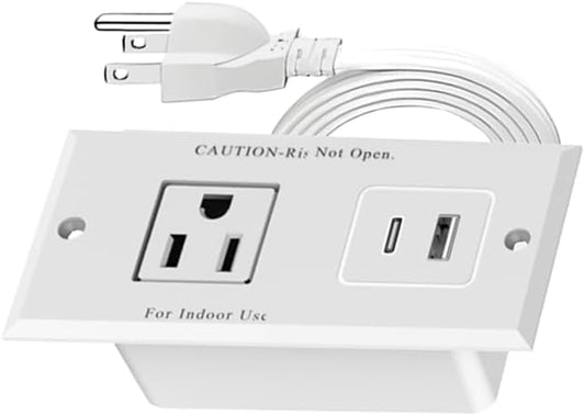 Geao Adapter 1500W Inset Small Recessed Power Strip with USB Electrical Outlet Extender Plug Extension Cord Hidden