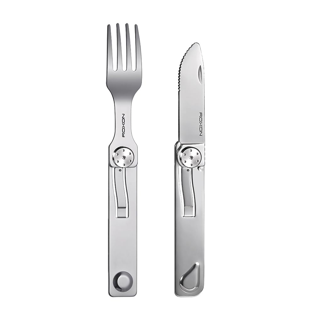 Roxon C3 Camping Utensil Folding Cutlery 2 in 1 Detachable EDC Tool with Fork & Knife for Outdoor, Camping, Hiking, Easy to Carry Tableware