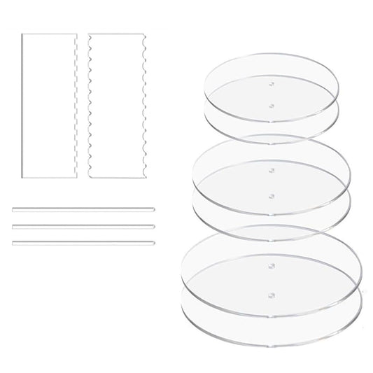 RUITASA Acrylic Cake Discs Set, Cake Scraper Smoother,Icing Smoother for Cake Decorating with 6 Acrylic Discs, 2 Icing Scraper and 3 Center Dowel for 3 Tier Cake Making, Serving Bake Goods
