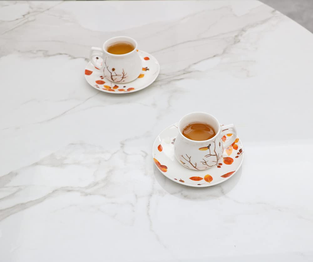 GuangYang 2.5 oz Espresso Cups and Saucers set of 6,Fall Design (Cute Shape for Double Espresso Shots, Ristretto, Macchiato,Café Cubano, and Turkish Coffee)