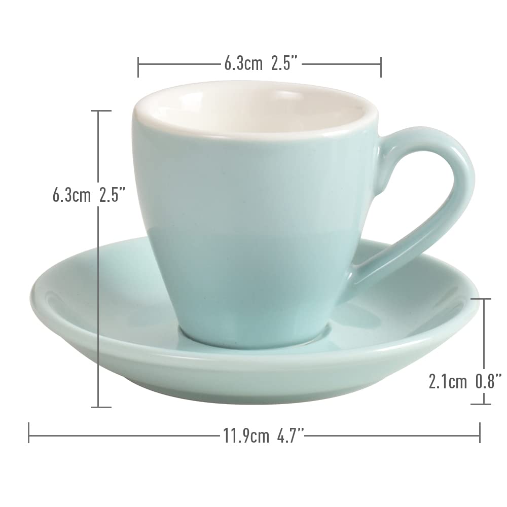 ionEgg Porcelain Espresso Cup with Saucer And Stainless Steel mini Spoons, Espresso shot Cup, 80ml/2.7Oz, Pack of 2, Blue