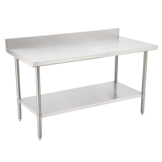 Restaurantware Kitchen Tek 30 x 60 Inch Stainless Steel Table 1 Commercial Work Table - 4" Backsplash Adjustable Feet Stainless Steel 304 Metal Table Great For Food Prep For Home Or Hotel