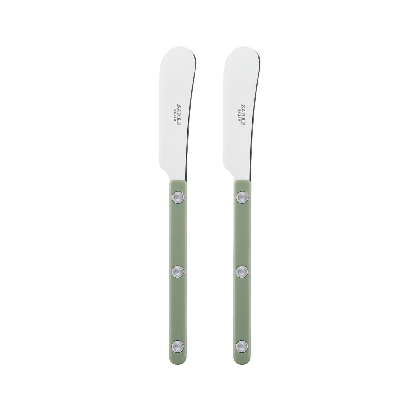 Sabre Paris - Set of 2 Spreader Knives 5.5 inches - Bistrot Collection - Perfect for Butter, Tapenades, Spreads - Stainless Steel & Nylon - Dishwasher Safe - Asparagus - Brilliant Finish
