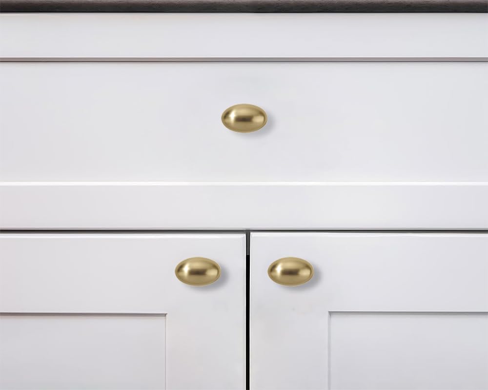 khtumeware 10 Pack 1-3/8 inch(35mm) Champagne Bronze Cabinet Knobs Egg Knobs Satin Brass Oval Drawer Knobs Kitchen Cabinet Hardware Zinc Knobs for Dresser Drawers