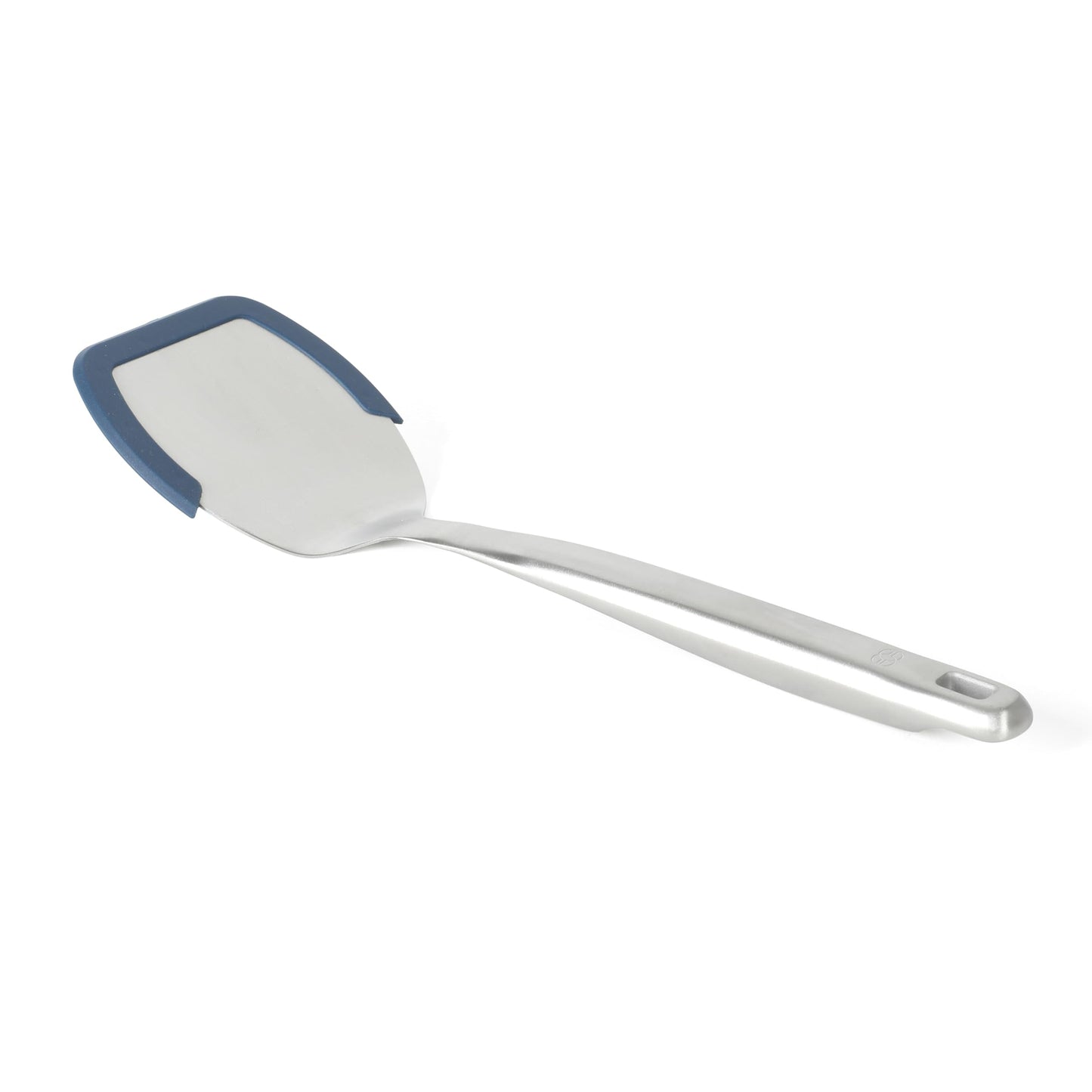 Calphalon Prime Stainless Steel Turner with Navy Blue Silicone Rim, Slotted Spatula, Heat-Resistant, Durable Kitchen Tool for Cooking and Serving