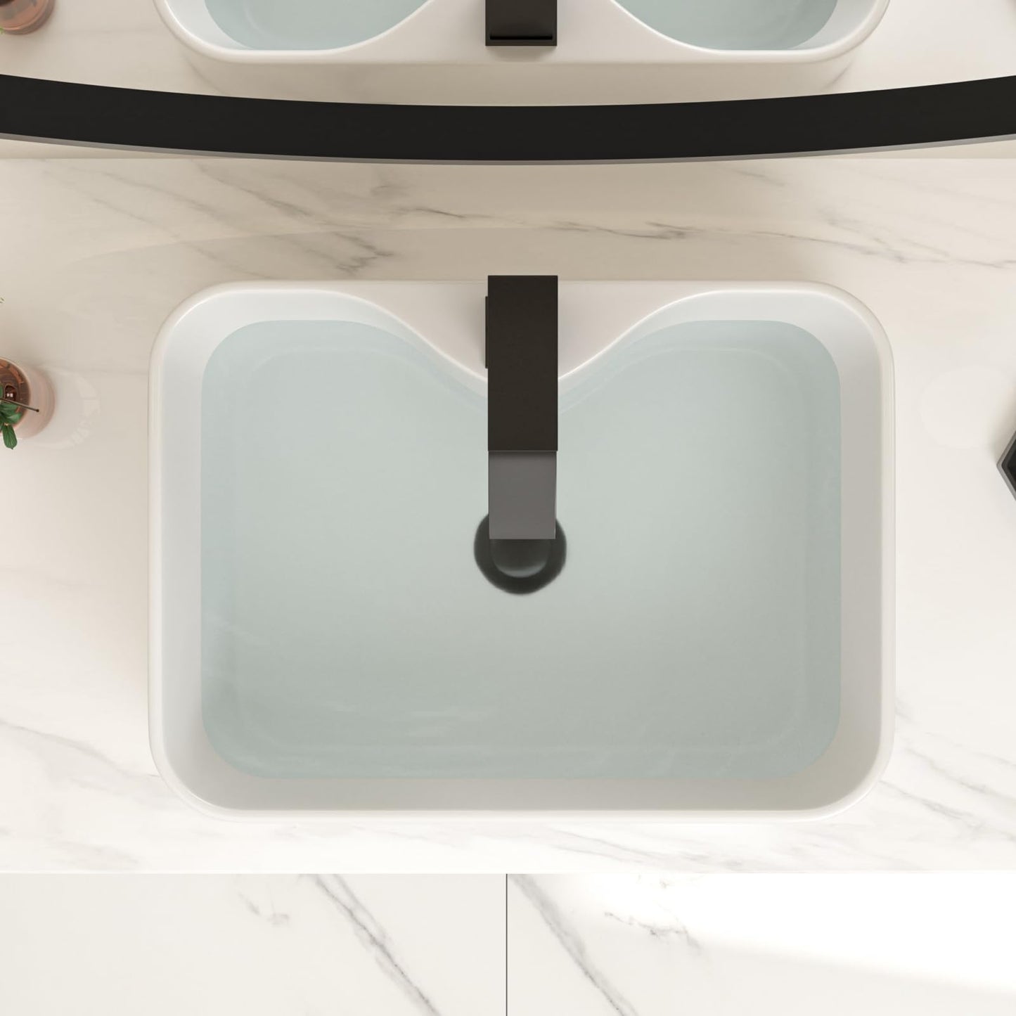Lofeyo Bathroom Vessel Sink 19''x15'' with Black Faucet and Drain Combo, Rectangular White Ceramic Above Counter Vanity Sink for Modern Bathroom