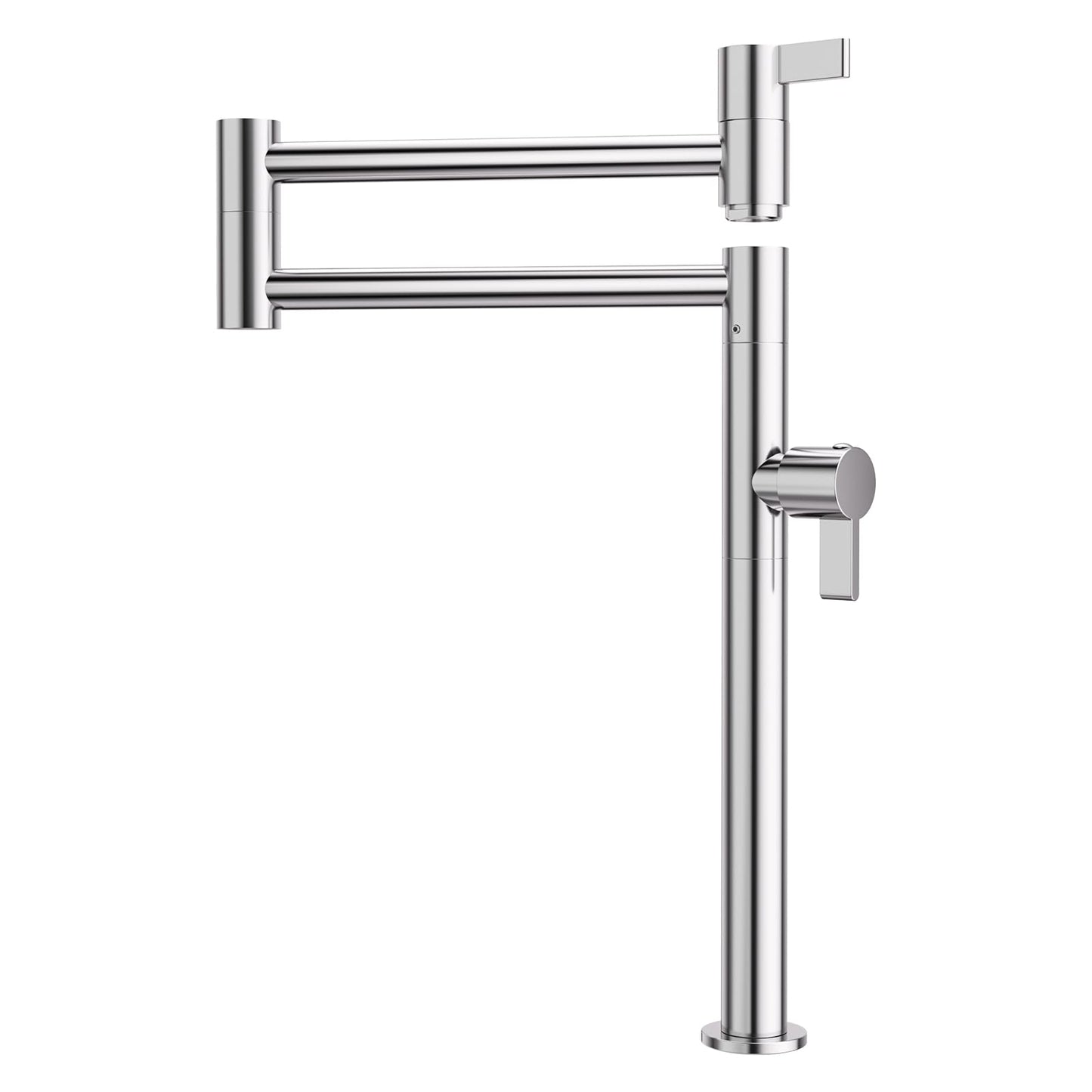Deck Mount Pot Filler Faucet, ARCORA Solid Brass Pot Filler Chrome Kitchen Folding Faucet with Stretchable Double Joint Swing Arm, Deck Mounted Pot Filler