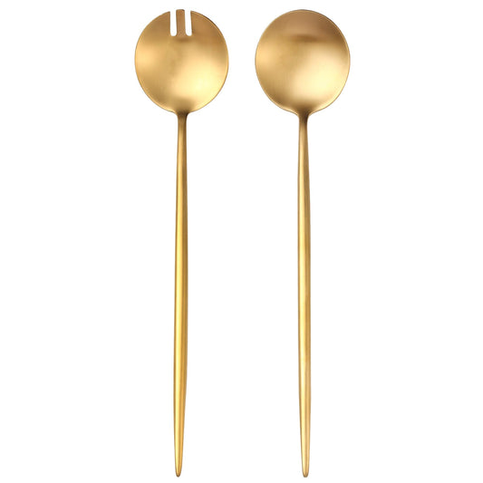 Lemeya Gold Salad Serving Utensils,Serving Spoons Stainless Steel,2Pcs Long Handle Salad Servers 11.42 Inch,Salad Utensils for Serving,Matte Finish,Dishwasher Safe