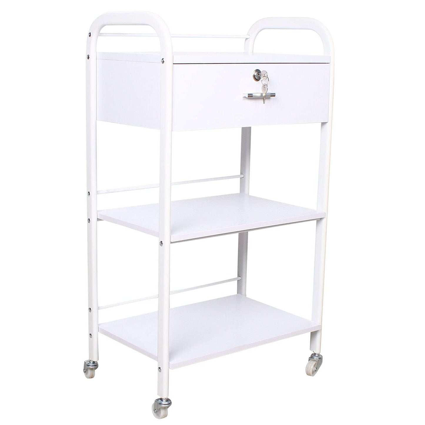 DYRABREST 3-Tier Utility Cart with Drawer, Mobile Serving Cart for Esthetician, Dental, Medical, Kitchen, Salon, 33LBS Load Capacity, White Rolling Trolley