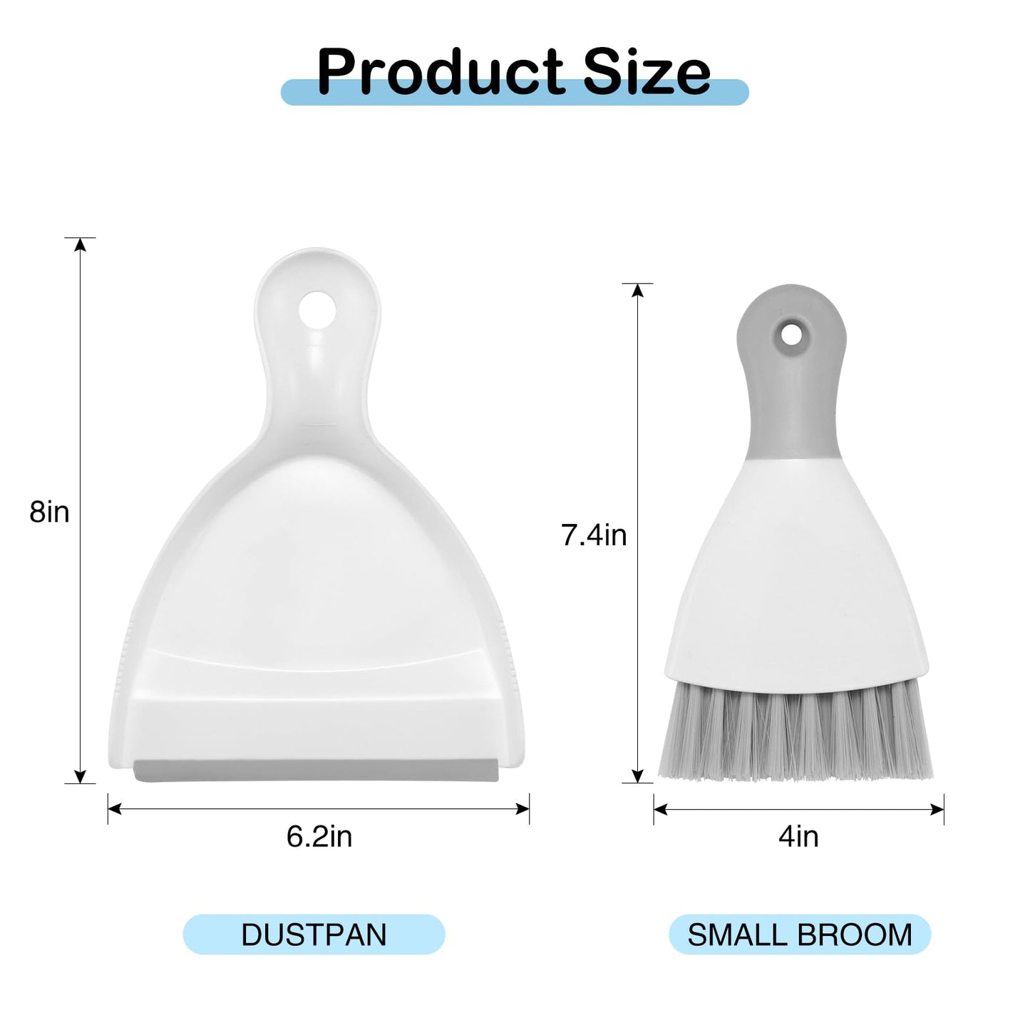 NACENA Mini Dustpan and Brush Set, Small Broom and Dustpan Set Dust Pan and Mini Hand Broom Dustpan and Broom Combo Compact for Home Table Keyboards Sofa Kitchen, White & Gray