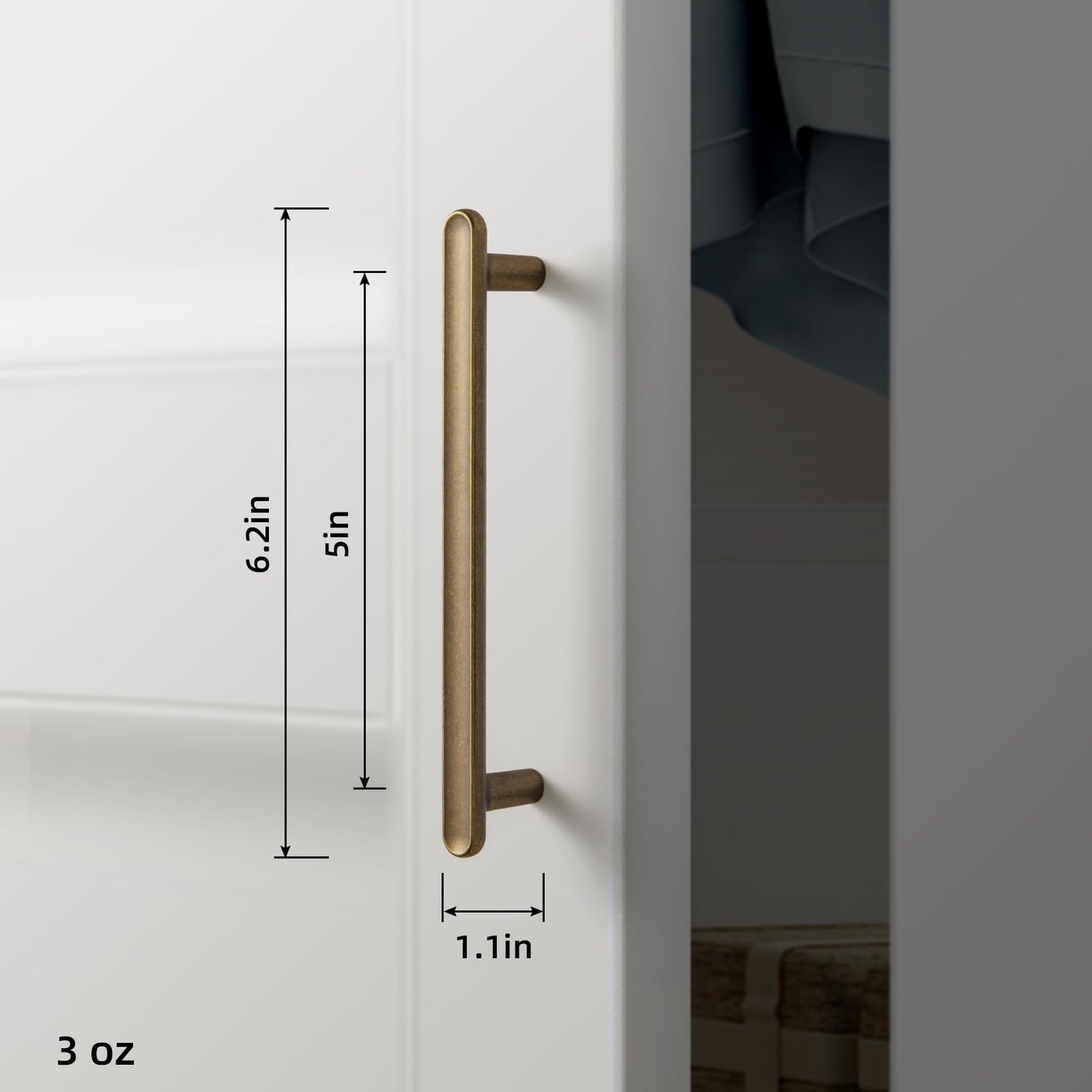 Goo-Ki Antique Brass Cabinet Pulls 5 Inch (128mm) Solid Zinc Kitchen Handles, Vintage Drawer Hardware for Dresser, Sleek Euro T-Bar for Cupboard & Bathroom, 6 Pack