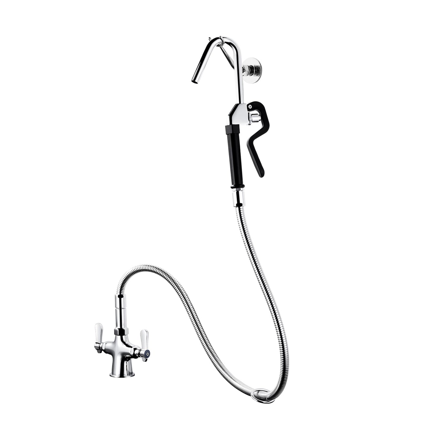 iVIGA Commercial Pot Filler Faucet - Deck Mount Pot Kettle Filling Faucet - Brass Kitchen Faucet Dual Handles Single Hole with 43" Hose and Sprayer Hook Nozzle Chrome