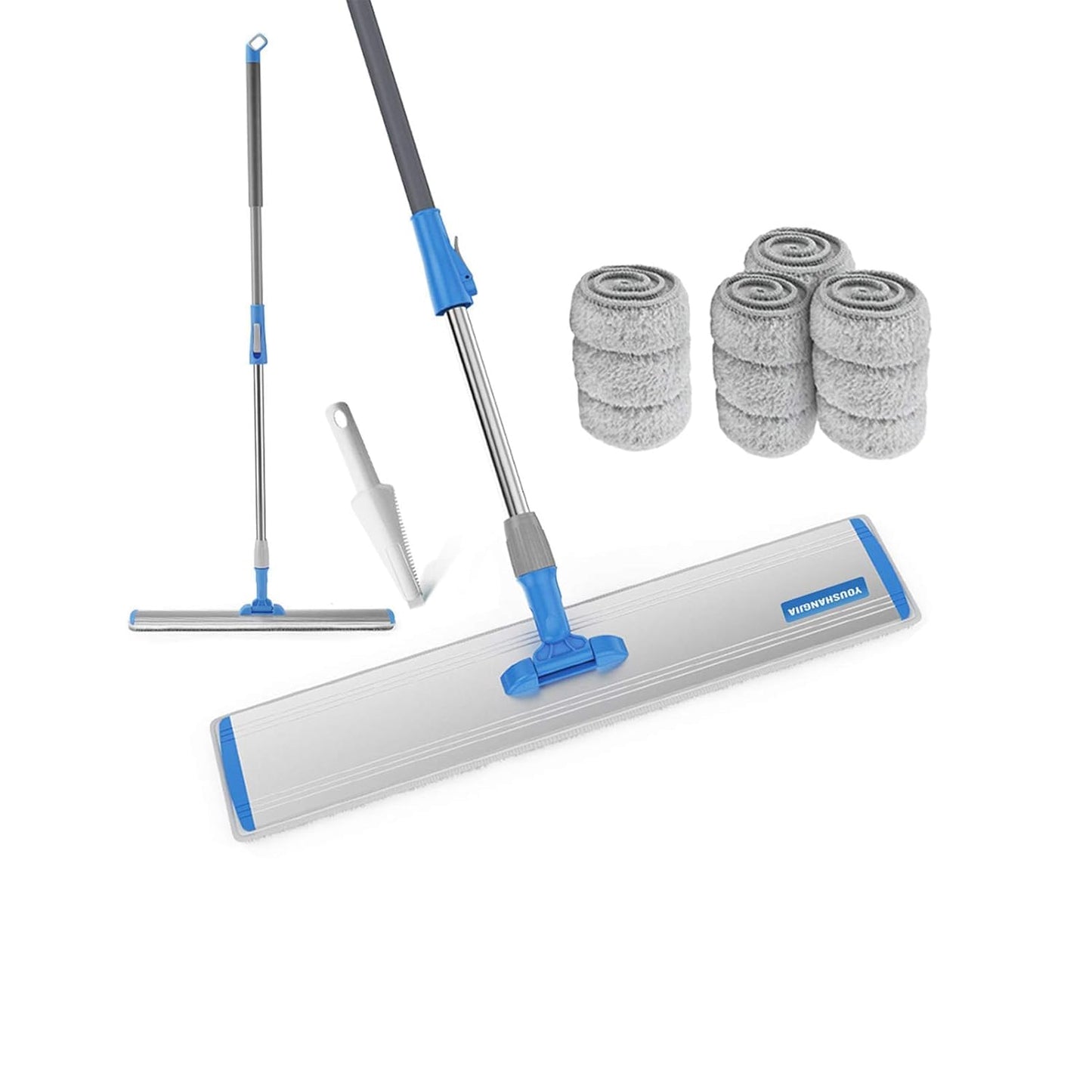 Microfiber Wet Mops 24 in Heavy Duty Flat Floor Mop Adjustable Handle with 4 Washable Mop Clothes