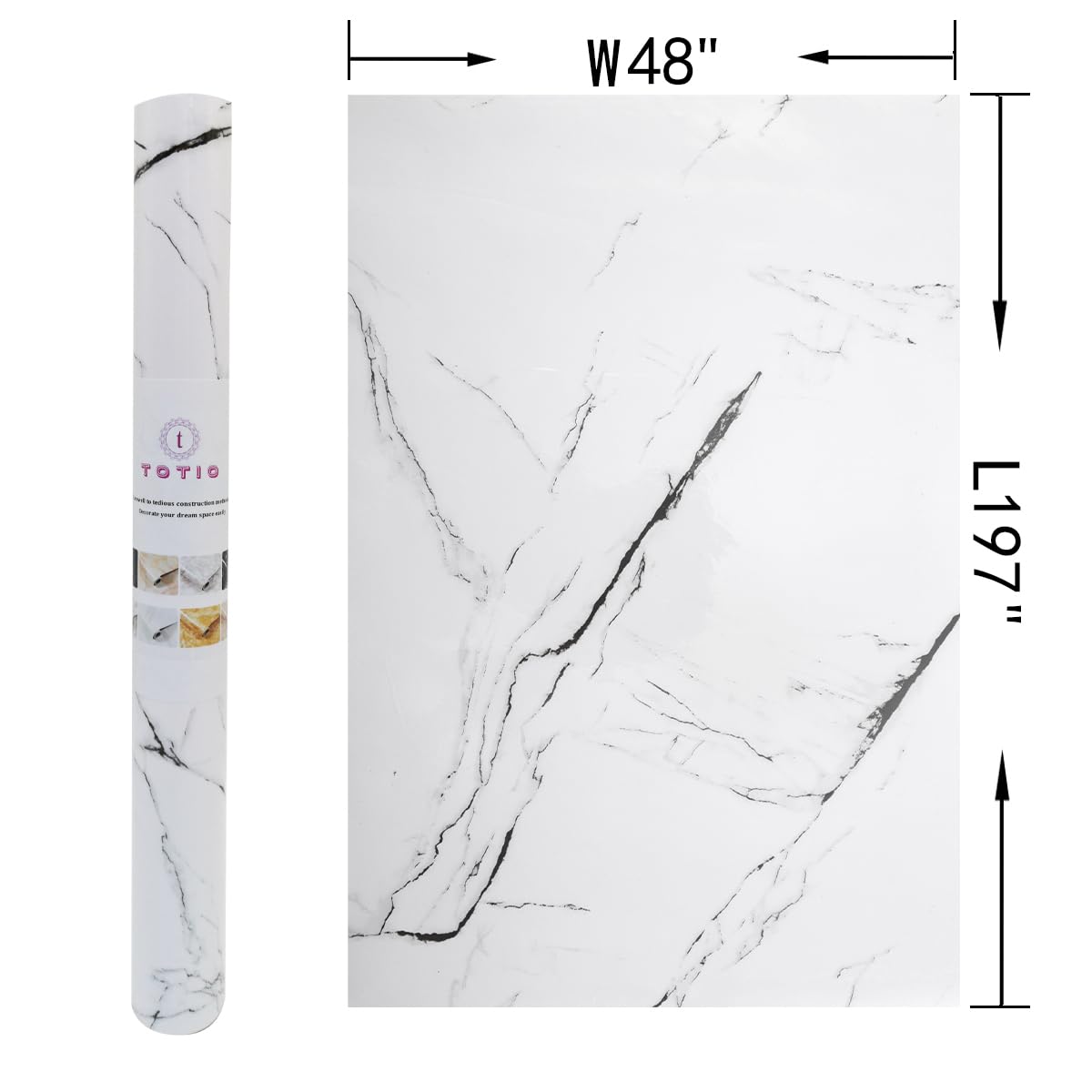 48x197inch Extra Wide Black White Marble Wallpaper Peel Stick Glossy Thick Waterproof Furniture Sticker Granite Look Contact Paper DIY Wall Sticker Self-adhesive Countertop Vinyl Wrap for Kitchen