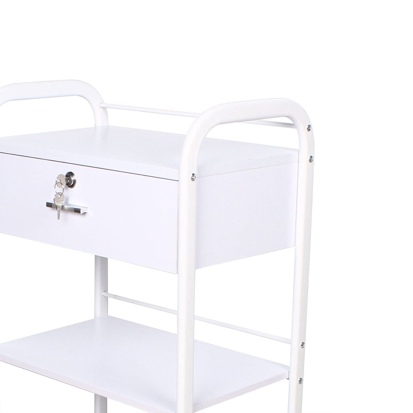 DYRABREST 3-Tier Utility Cart with Drawer, Mobile Serving Cart for Esthetician, Dental, Medical, Kitchen, Salon, 33LBS Load Capacity, White Rolling Trolley