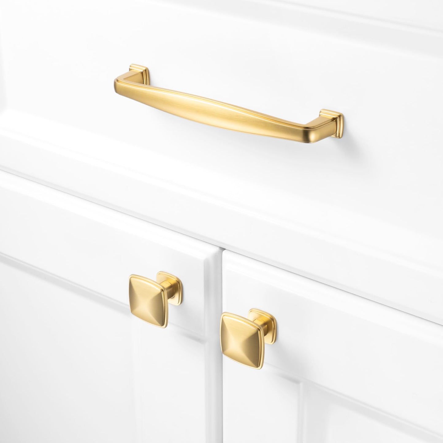 KOOFIZO 10 Pack Brushed Gold Cabinet Knobs Gold Drawer Knobs K02 Square Single Hole Cabinet Pulls for Cabinets Drawer Dresser Cupboard Bedroom Closet Bathroom Vanity