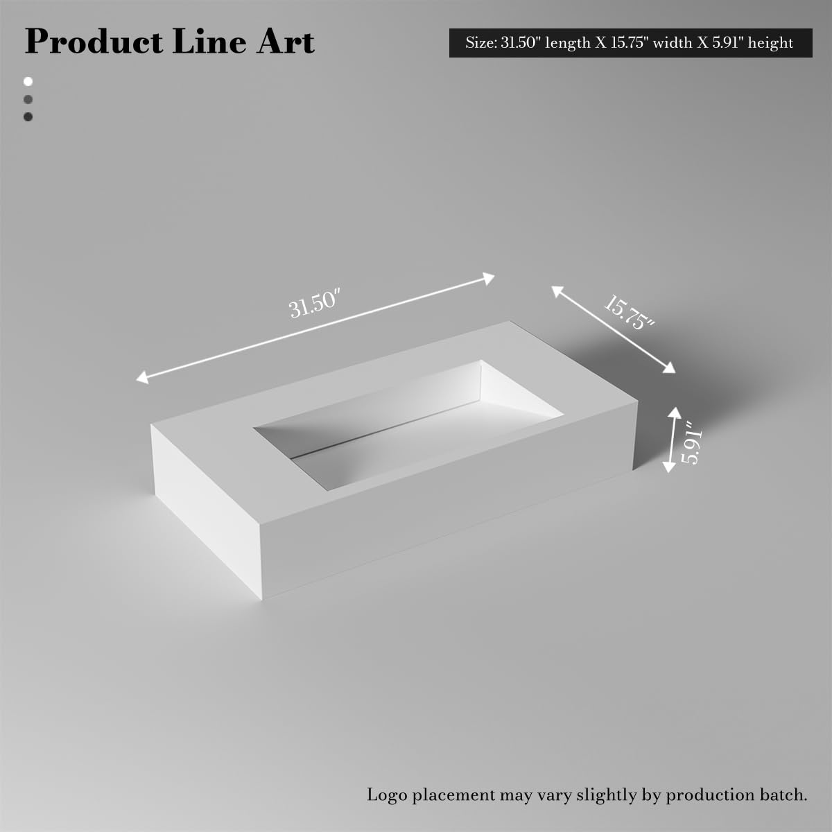MonBlari 32" White Stone Resin Rectangular Vessel Sink, Wall-Embedded Drain V-Shaped Floating Bathroom Sink, Modern Art Basin for Vanity，Matte White