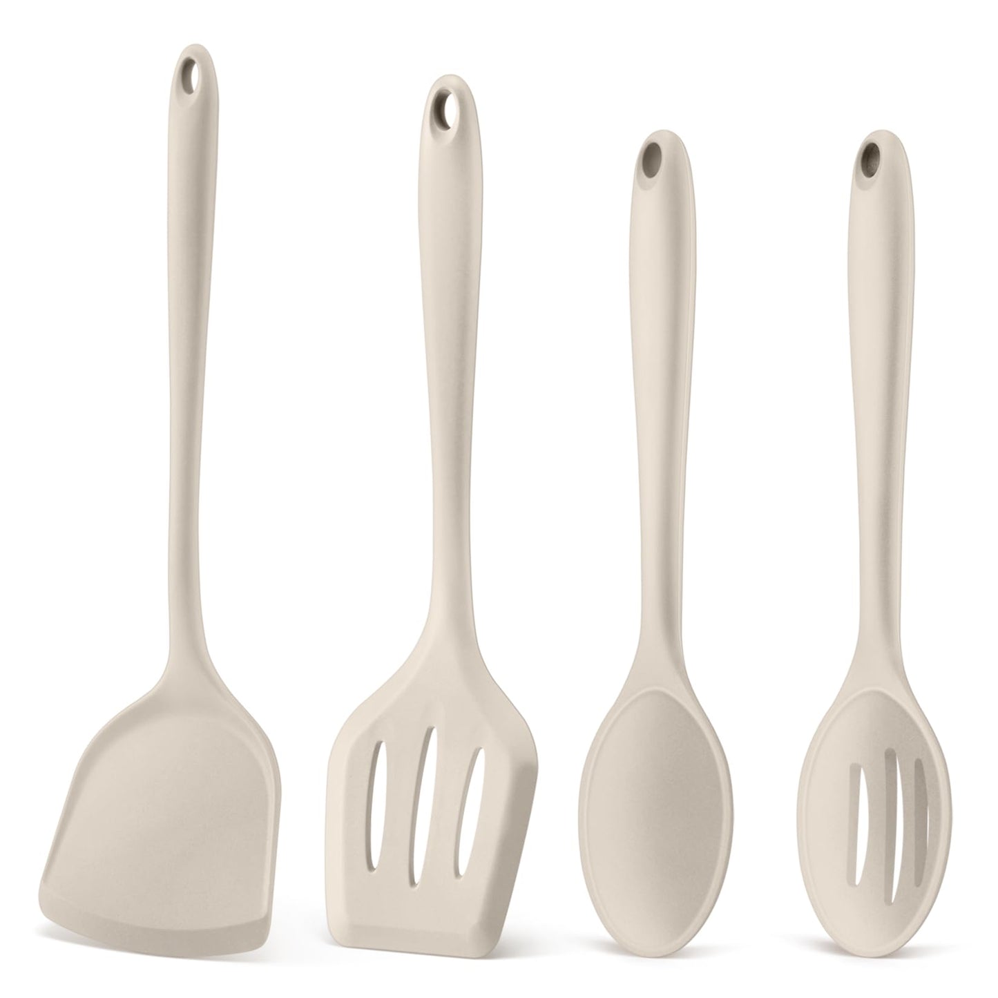 P&P CHEF Kitchen Utensil Set, 4 Pieces Non-stick Silicone Cooking Utensils, Heat-resistant Slotted Solid Spoon Turner for Frying, Mixing, Serving, Non-toxic & Easy to Clean, Khaki