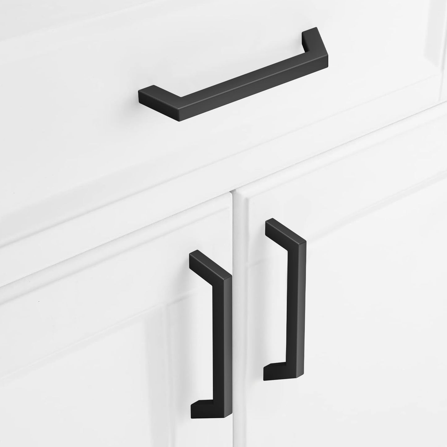 Estmoon 30 Pack Cabinet Handles, Matte Black 5 Inch Cabinet Pulls Square Drawer Pulls Stainless Steel Kitchen Handles Hardware for Cabinets Cupboard and Dresser Drawers, 128 mm Hole Centers
