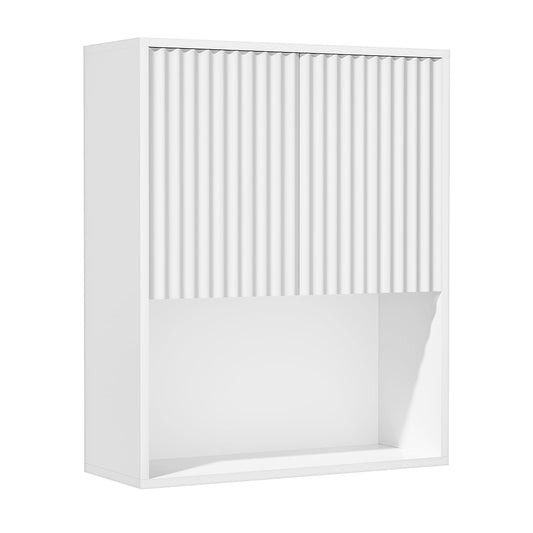 Over the Toilet Storage Cabinet, Fluted Bathroom Wall Cabinet, 23.6"Wx8.9"Dx28.7"H Bathroom Storage Cabinet with Adjustable Shelf, Wall Mounted Floating Organizer for Bathroom Kitchen Laundry, White