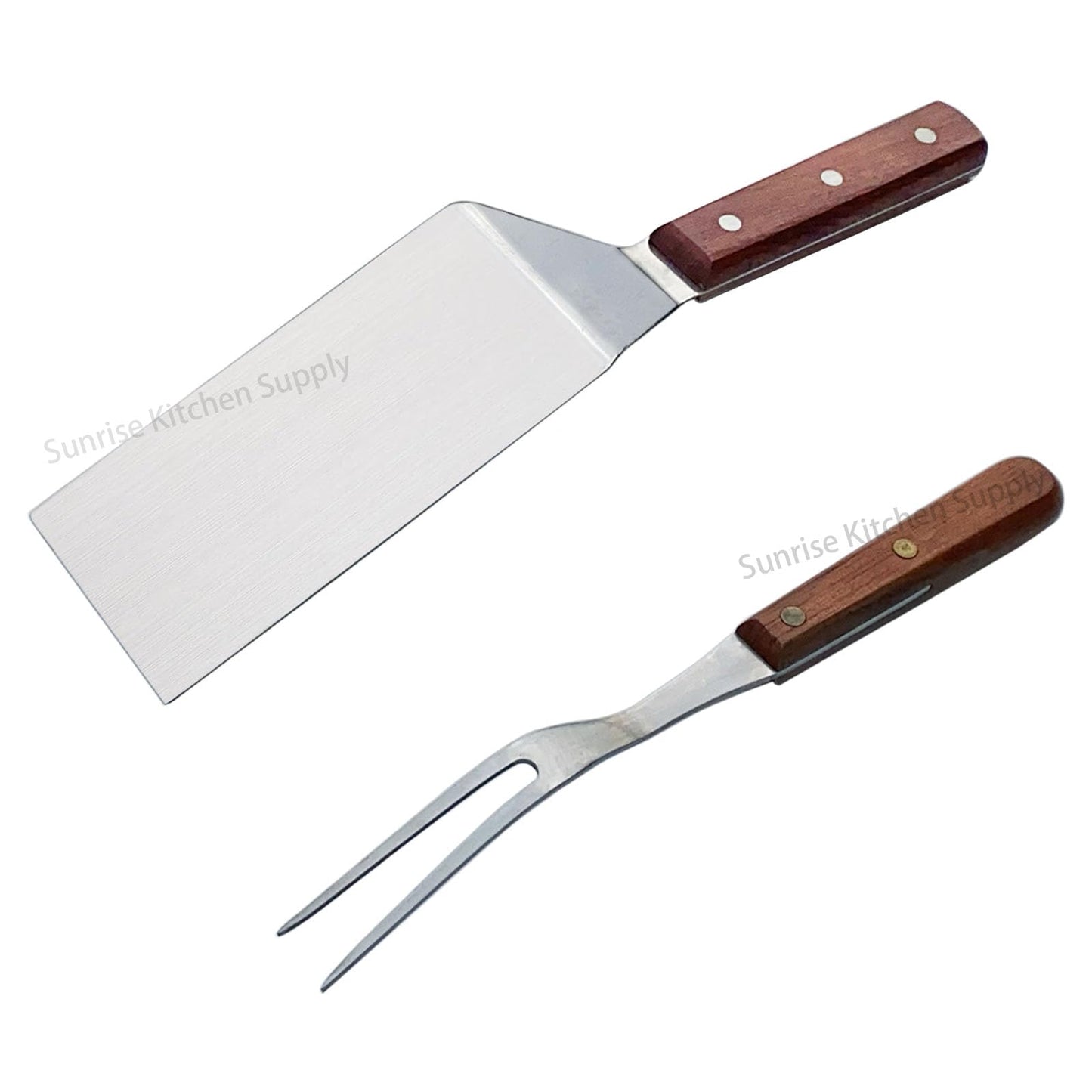 SUNRISE Stainless Steel Turner Spatula & Meat Fork 10.5" Fork + 6" x 3" Spatula
