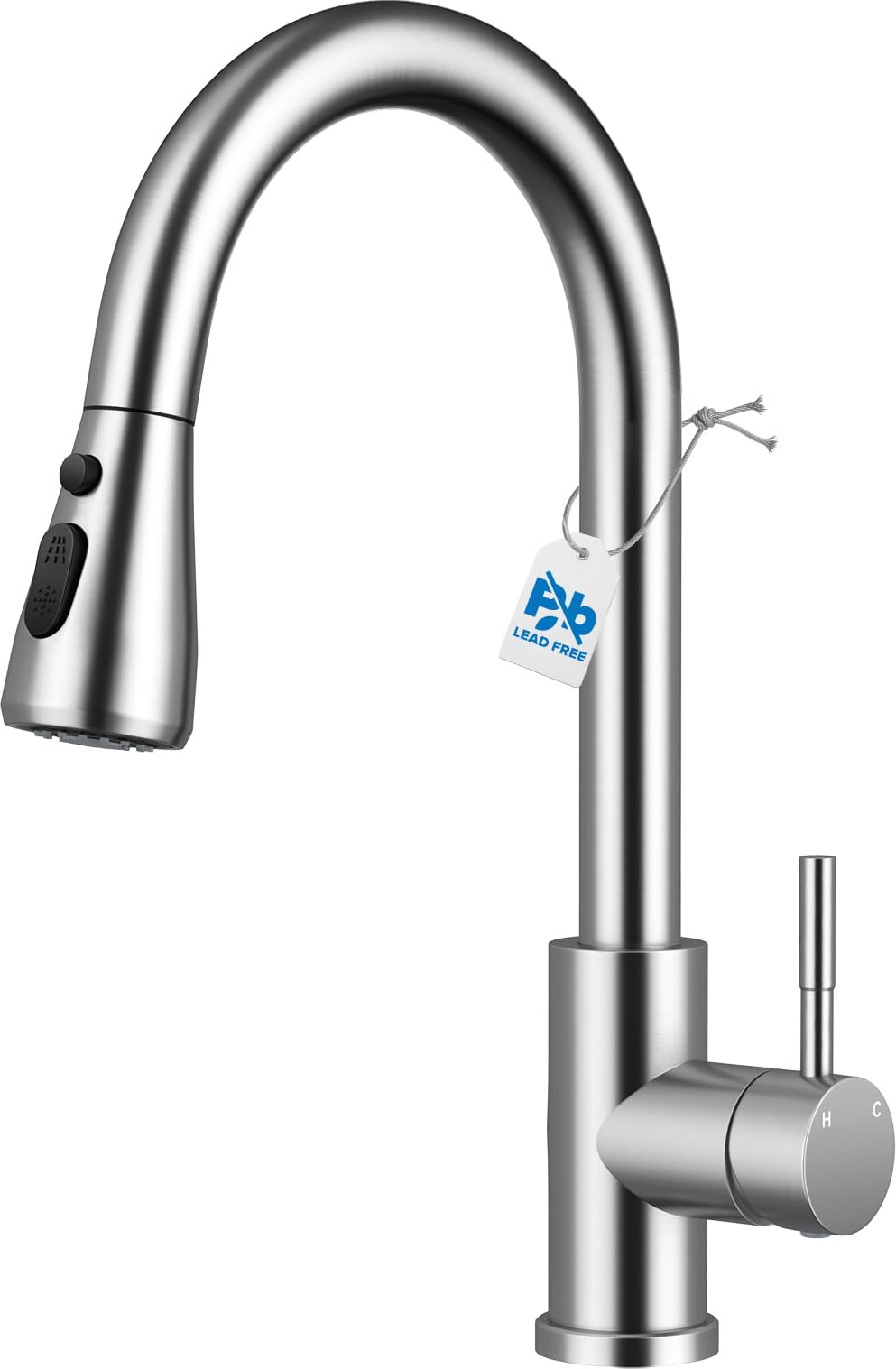 Kitchen Faucet with Pull Down Sprayer, VFAUOSIT Lead-Free Kitchen Sink Faucet Brushed Nickel Stainless Steel High Arc Pull Out Single Hole Kitchen Faucets for Pot Filler, Farmhouse RV Bar Laundry Room
