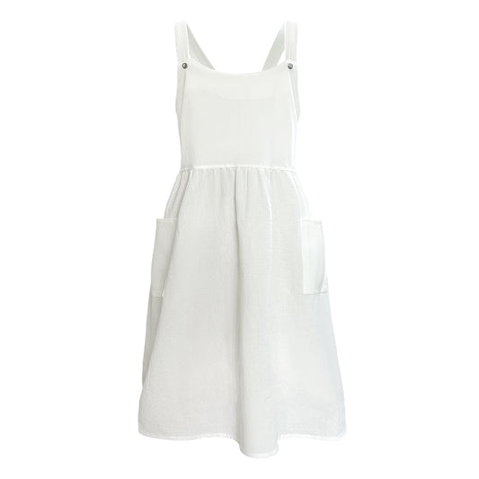 Cityelf White Maid Apron for Women Cotton Waist Half Two Large Pockets, Long Ties, Maid Costume Victorian Retro Ruffled Pinafore Kitchen Apron Cute Vintage Party Cosplay - White