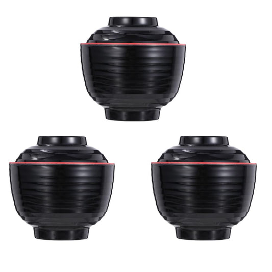 Luxshiny 3 Set Japanese Style Miso Soup Bowls Lids Bowls Hot Pot Rice Noodles Salad Traditional Lacquered Design Microwave Dishwasher Safe