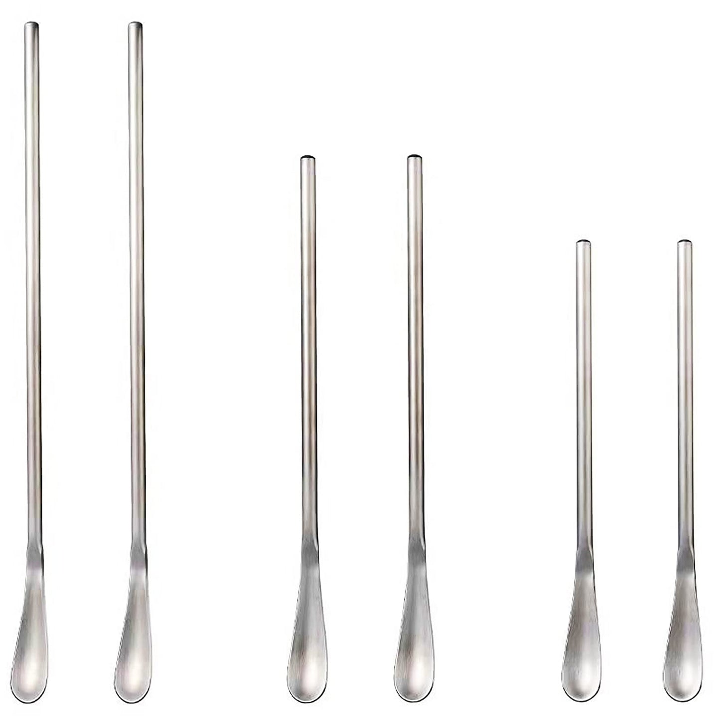 Lomoker 6 Pcs Coffee Stirrers, 3 Sizes Reusable Coffee Stir Sticks (5'', 6.3'', 8.7''), Stainless Steel Stirring Spoons for Espresso & Iced Tea, Silver