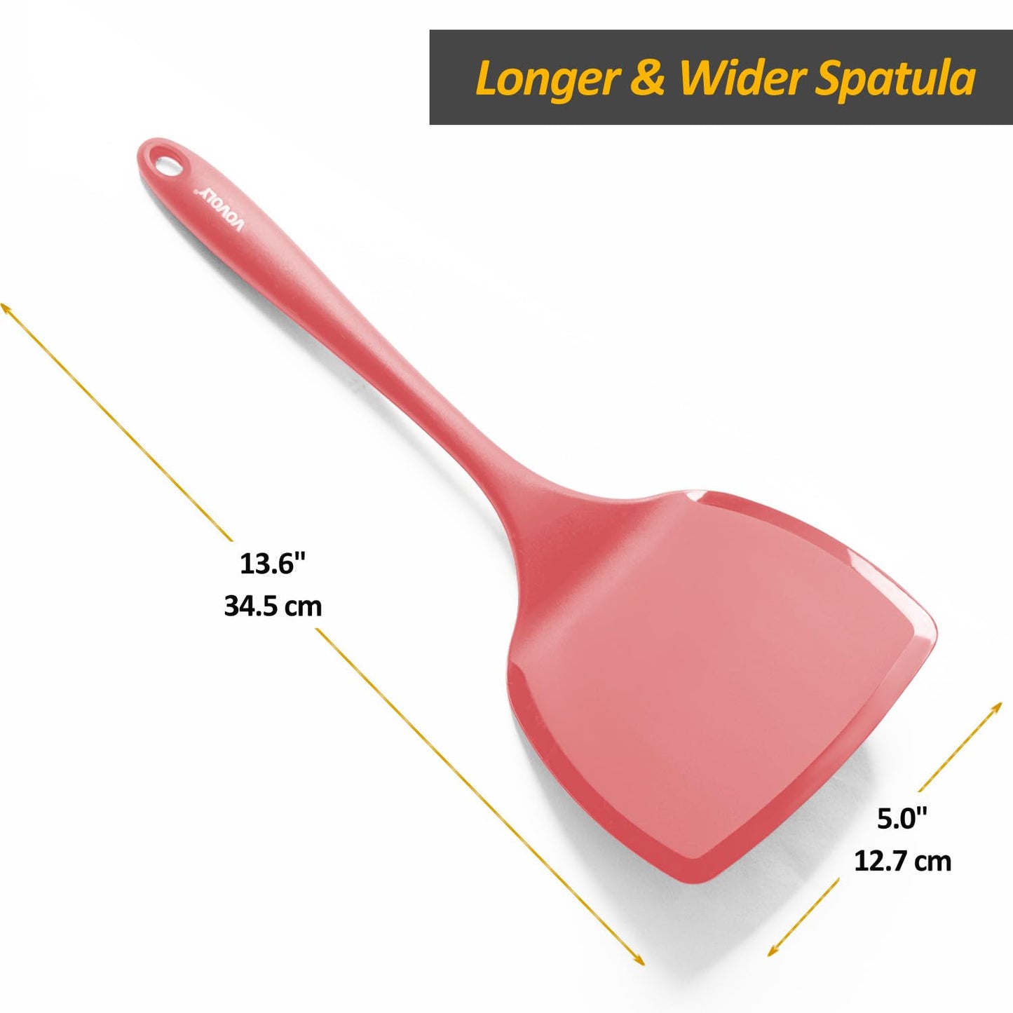 Silicone Pancake Spatula Turner with Lengthened Handle& Seamless Design, Heat Resistant Cooking Spatulas for Nonstick Cookware, Large Flexible Kitchen Utensils, Flipper for Egg, Pancake, Burger, Red