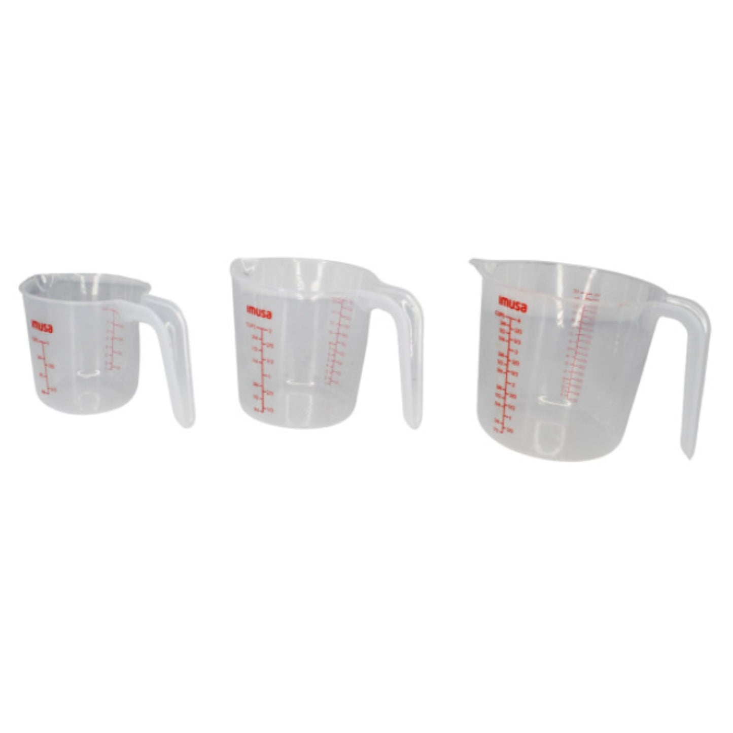 IMUSA Plastic Measuring Cups Set of 3/1,2 & 4 Cup with Easy Pour Spout & Red Indicators, Nesting Liquid and Dry Measuring Cups for Cooking & Baking