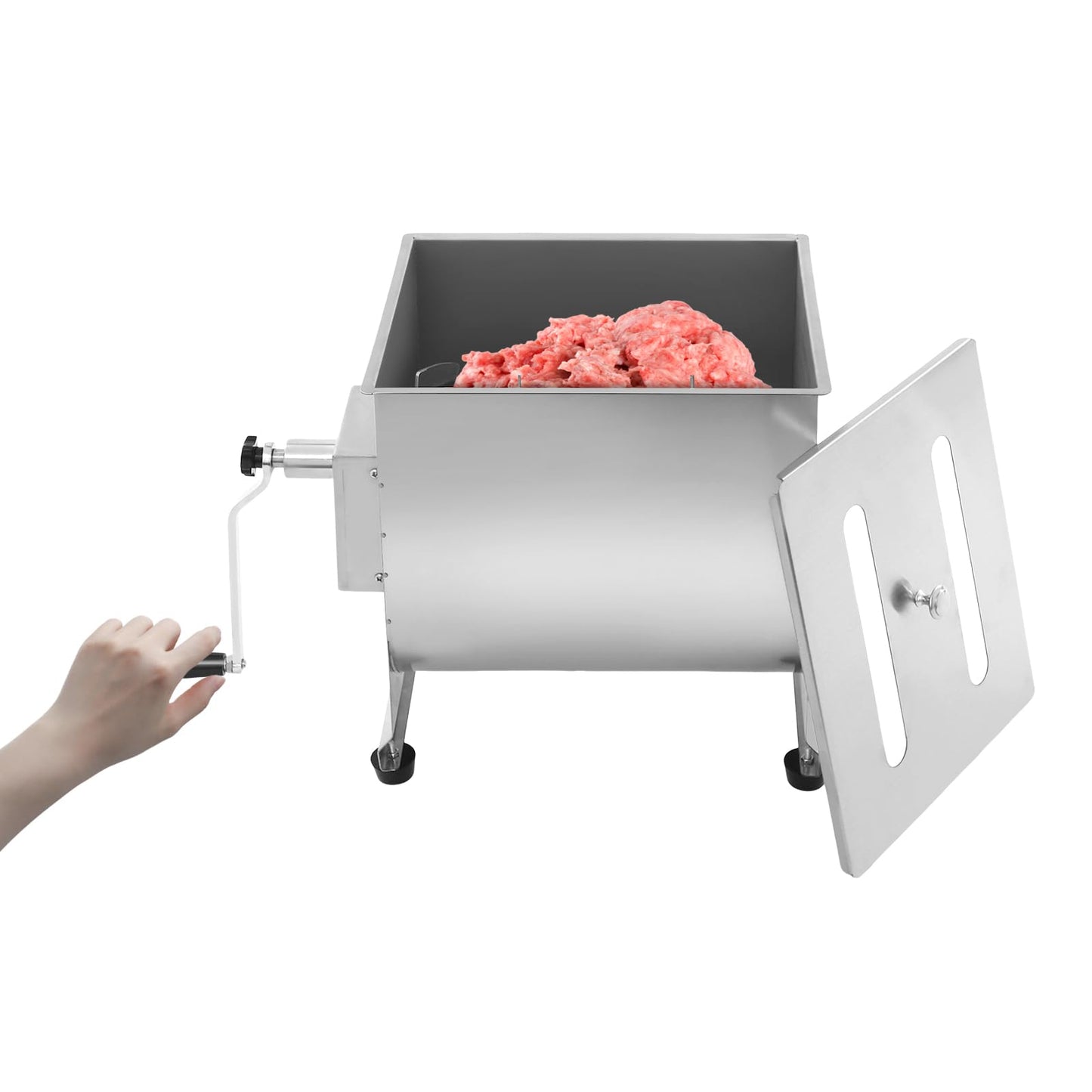 44 lbs Manual Meat Mixer, Stainless Steel Commercial Sausage Mixer Machine with Cover and Easy-Turn Crank for Home Kitchen, Restaurants Effortless Meat Mixing, Silver