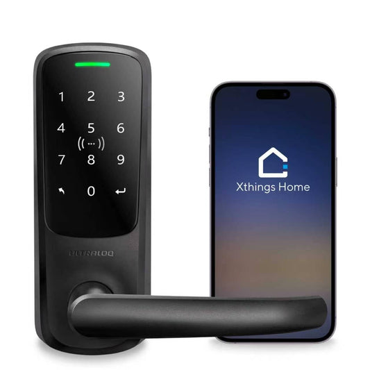 ULTRALOQ Latch 5 Built-in WiFi Smart Lock with NFC, 5-in-1 Keyless Entry Door Lock with Touch Digital Keypad, Smart Handle Lock, App Control, Black