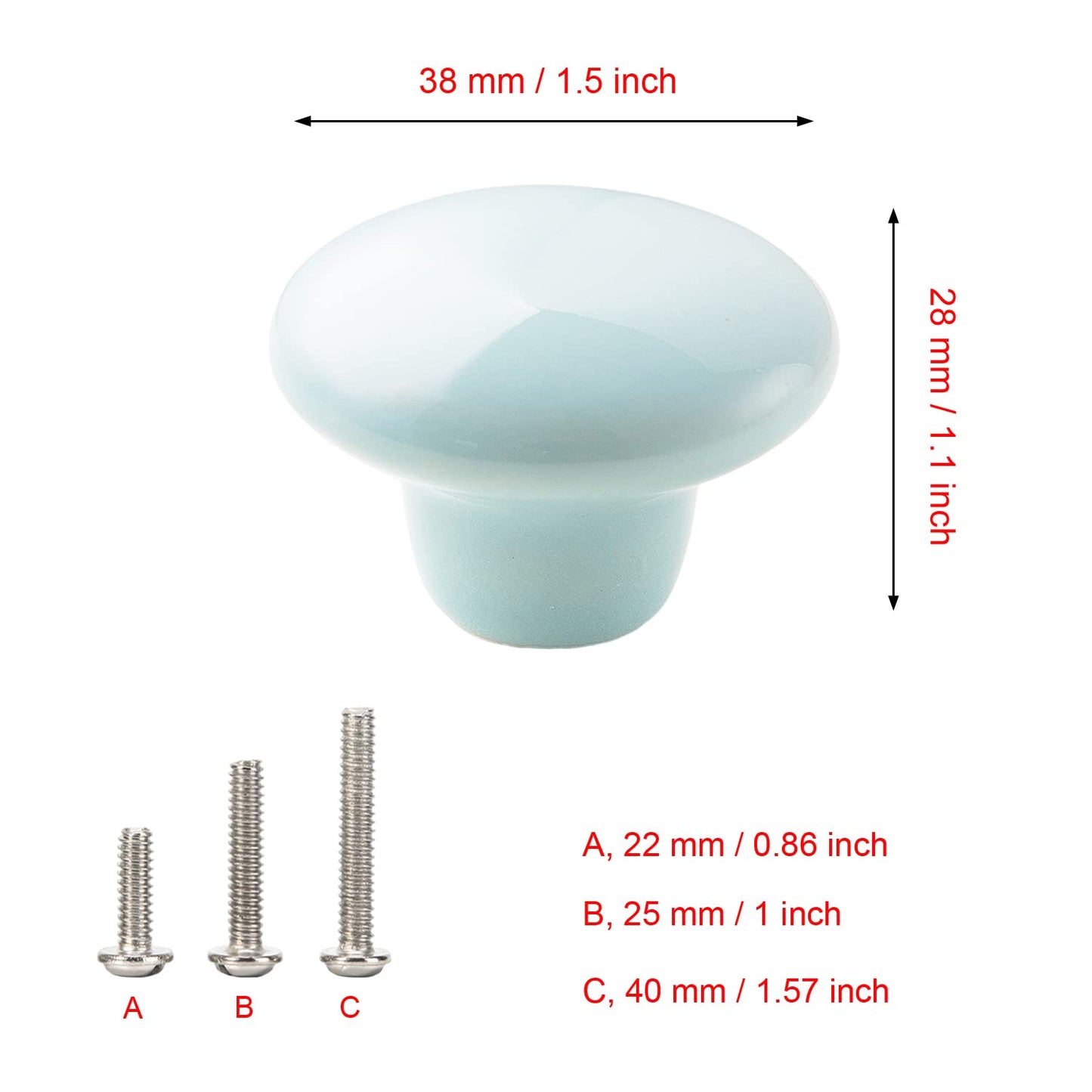 HUAMULAN 15PCS Glossy Ceramic Knobs Button Round Mushroom Cabinet Dresser Vintage Pulls Door Handles Cupboard Wardrobe Drawer, Dia. 1.5 inch 38mm