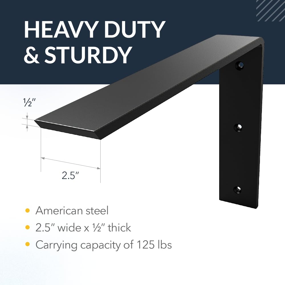 Iron Supports Front Mount L Bracket - Heavy Duty Steel Countertop Bracket for Granite Countertops - Support Bracket for Counters, Benches, Shelves & More (White - 10" Deep x 8" High)