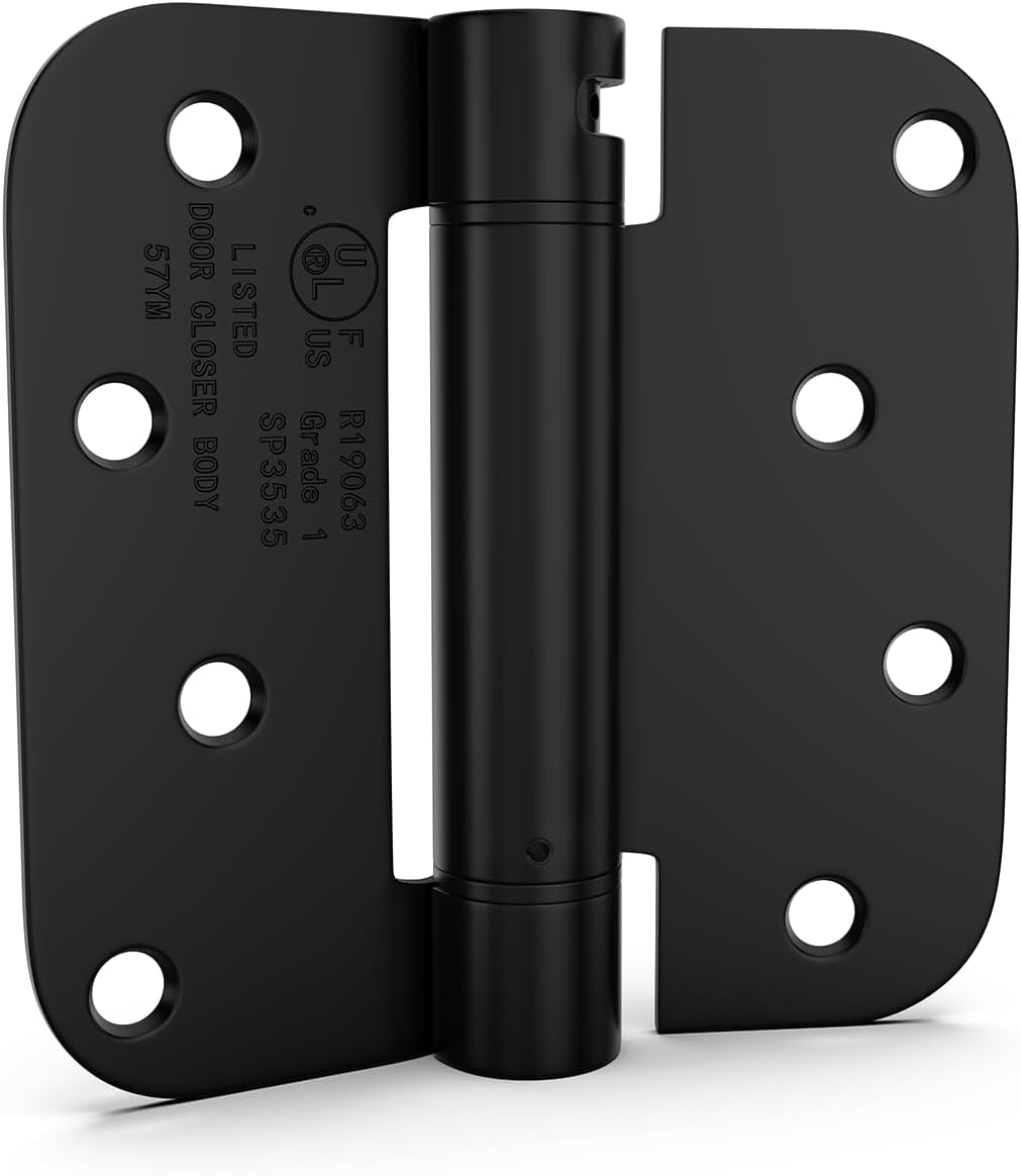 goldenwarm 3 Pack Black Self Closing Door Hinges with 5/8'' Radius Corners - Adjustable Tension Soft Close Hinges for Interior/Exterior Doors, Heavy Duty 4 Inch Hinges with Durable & Quiet Closure