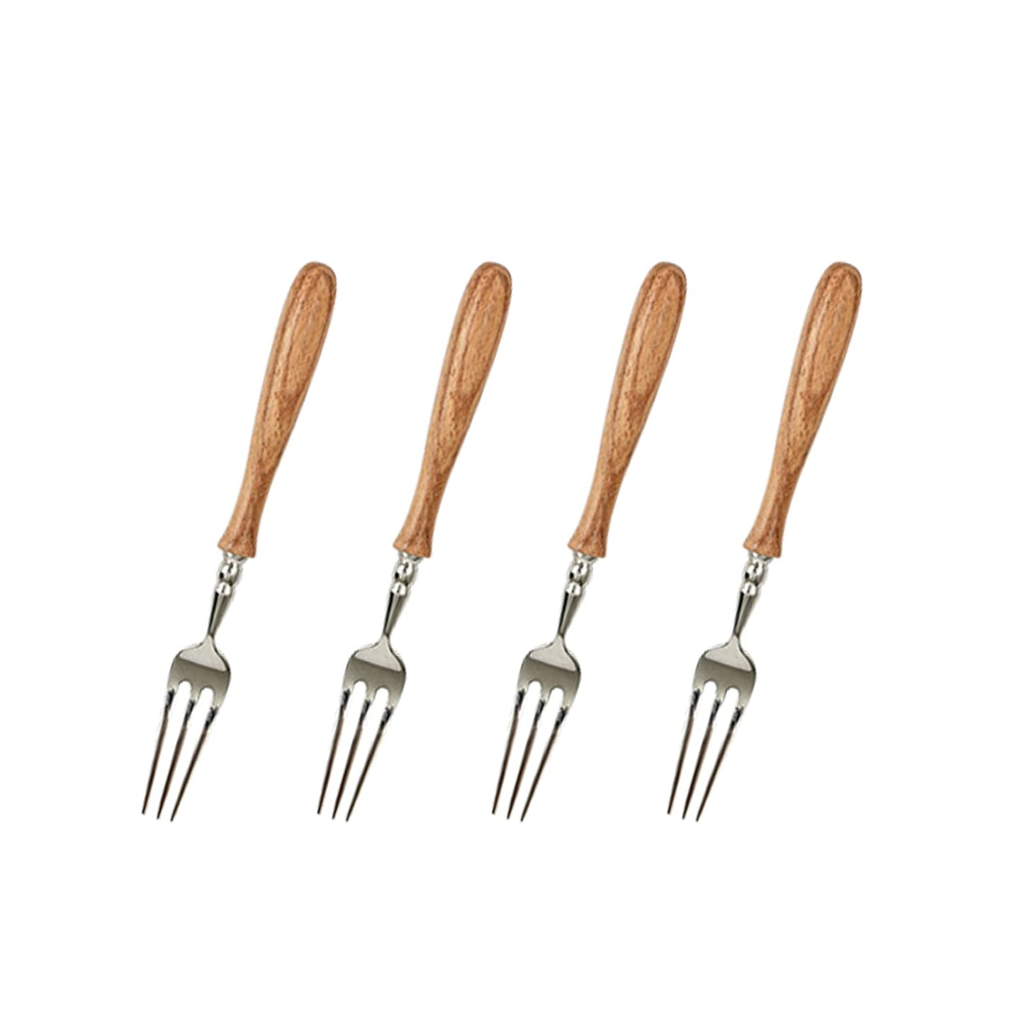 Small Dessert Forks, 18/8 Stainless Steel Cake Fork Fruit Fork With Wooden Handle, 5.9 Inches Tasting Appetizer Forks Set of 4, Mirror Finish
