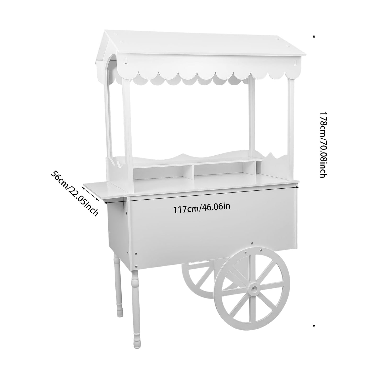 Fichiouy White Candy Cart for Party with Wheels,Wooden Dessert Display Stand,Modern Ice Cream Cart for Wedding, Home & Commercial Decoration