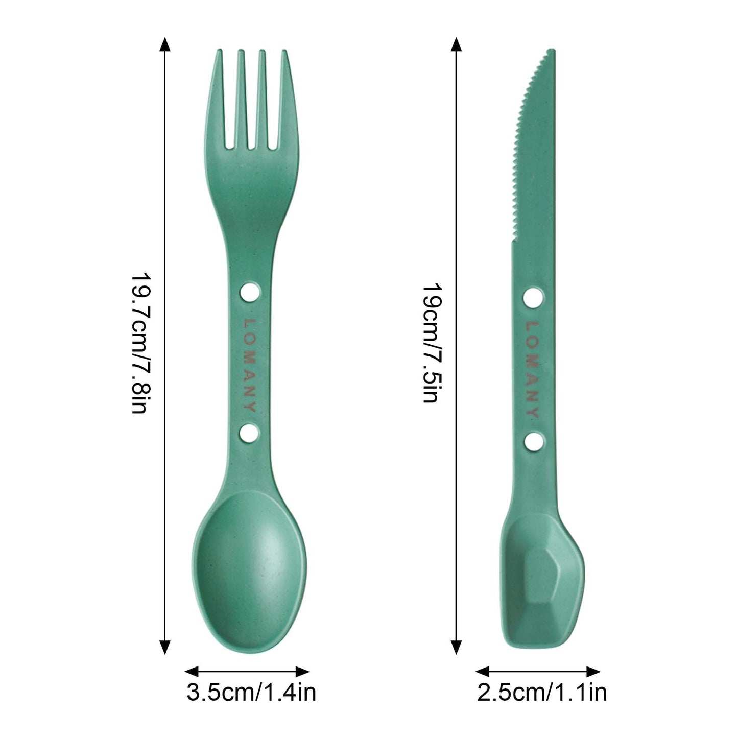 Loyzcy Reusable 4-in-2 Combo Camping Utensil Set, 4 Sets Spoon-Fork-Knife Travel Utensils, Portable Plastic Cutlery Backpacking Gear for Lunch Hiking Outdoor Survival (Green, Orange, Blue, Grey)